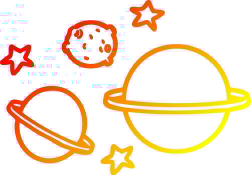 warm gradient line drawing cartoon planets vector