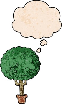 cartoon tree and thought bubble in grunge texture pattern style vector