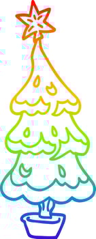 rainbow gradient line drawing cartoon snowy christmas tree vector