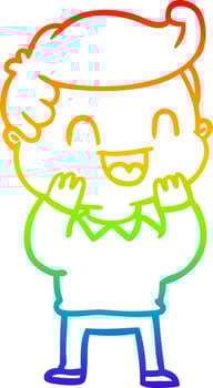 rainbow gradient line drawing cartoon happy man vector