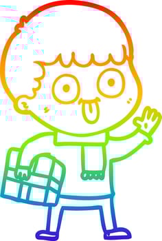 rainbow gradient line drawing cartoon man staring vector