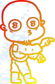 warm gradient line drawing cartoon weird bald spaceman pointing vector
