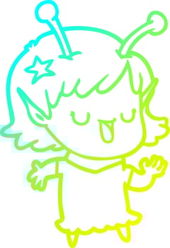 cold gradient line drawing happy alien girl cartoon vector