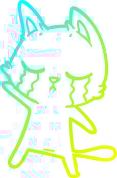 cold gradient line drawing crying cartoon cat vector