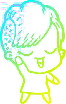 cold gradient line drawing happy cartoon girl vector