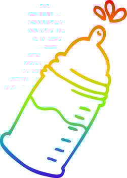 rainbow gradient line drawing cartoon baby bottle vector