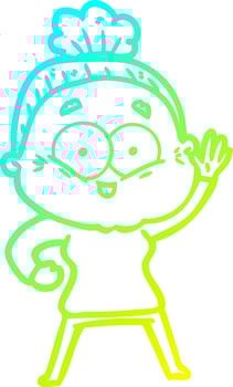 cold gradient line drawing cartoon happy old woman vector