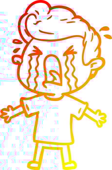warm gradient line drawing cartoon crying man vector