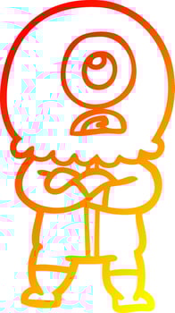 warm gradient line drawing annoyed cartoon cyclops alien spaceman vector