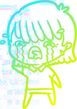 cold gradient line drawing cartoon girl crying vector