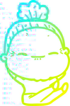 cold gradient line drawing cartoon peaceful old woman vector