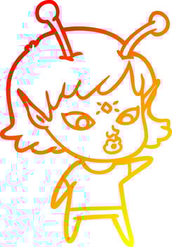 warm gradient line drawing pretty cartoon alien girl vector