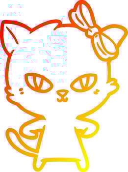 warm gradient line drawing cute cartoon cat vector