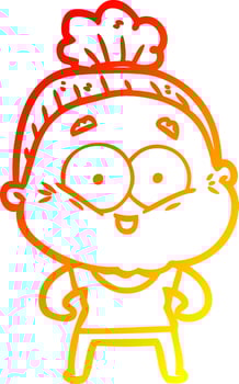 warm gradient line drawing cartoon happy old woman vector