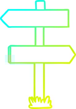 cold gradient line drawing cartoon sign post vector
