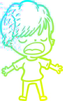 cold gradient line drawing cartoon woman talking vector