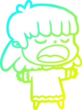 cold gradient line drawing cartoon woman talking loudly vector