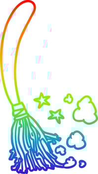 rainbow gradient line drawing halloween witches broom vector