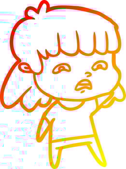 warm gradient line drawing cartoon worried woman vector