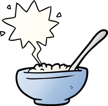 cartoon bowl of rice and speech bubble in smooth gradient style vector