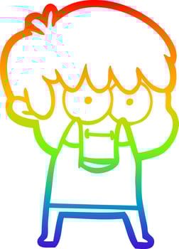 rainbow gradient line drawing happy cartoon man vector