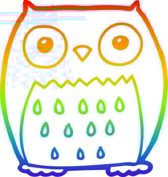 rainbow gradient line drawing cartoon owl vector