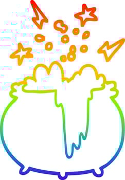 rainbow gradient line drawing cartoon witchs cauldron vector