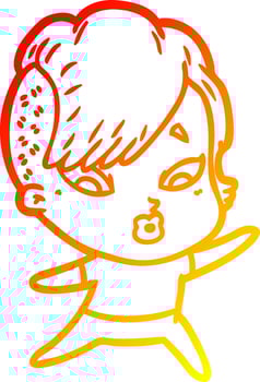 warm gradient line drawing cartoon surprised girl pointing vector