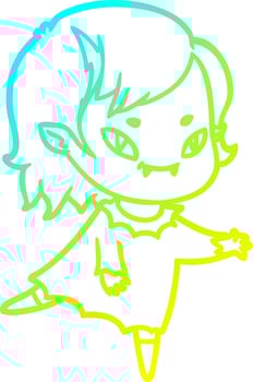 cold gradient line drawing cartoon friendly vampire girl vector