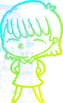 cold gradient line drawing cartoon woman vector