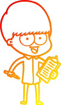 warm gradient line drawing happy cartoon boy vector
