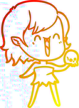 warm gradient line drawing cute cartoon happy vampire girl vector