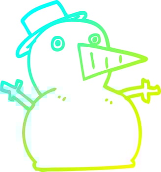 cold gradient line drawing cartoon funny snowman vector