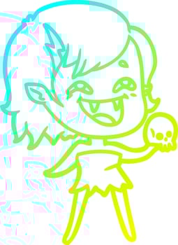 cold gradient line drawing cartoon laughing vampire girl vector