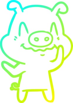 cold gradient line drawing nervous cartoon pig vector