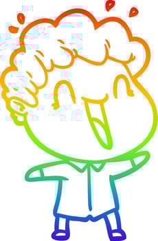 rainbow gradient line drawing cartoon happy man vector