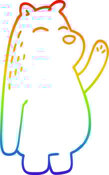 rainbow gradient line drawing cartoon polar bear waving vector