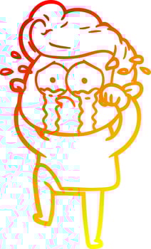 warm gradient line drawing cartoon crying man vector