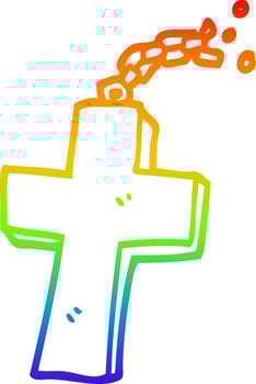 rainbow gradient line drawing cartoon crucifix on chain vector