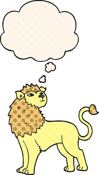 cartoon lion and thought bubble in comic book style vector