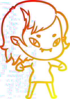 warm gradient line drawing cartoon friendly vampire girl vector