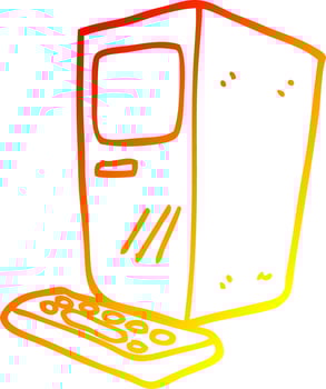 warm gradient line drawing cartoon computer and keyboard vector