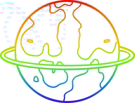 rainbow gradient line drawing cartoon alien planet vector