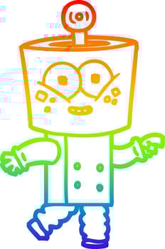 rainbow gradient line drawing happy cartoon robot pointing vector