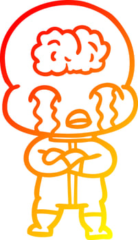warm gradient line drawing cartoon big brain alien crying vector