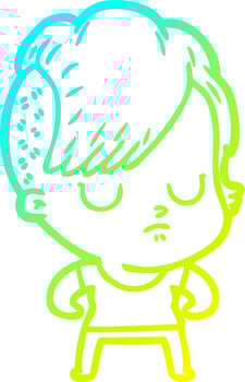 cold gradient line drawing cartoon woman vector