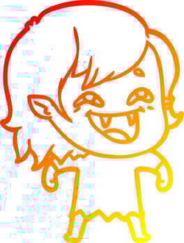 warm gradient line drawing cartoon laughing vampire girl vector