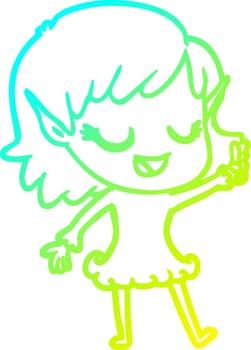 cold gradient line drawing happy cartoon elf girl vector
