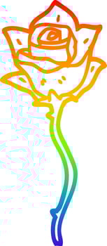 rainbow gradient line drawing cartoon red rose vector
