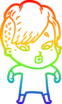 rainbow gradient line drawing cartoon surprised girl vector